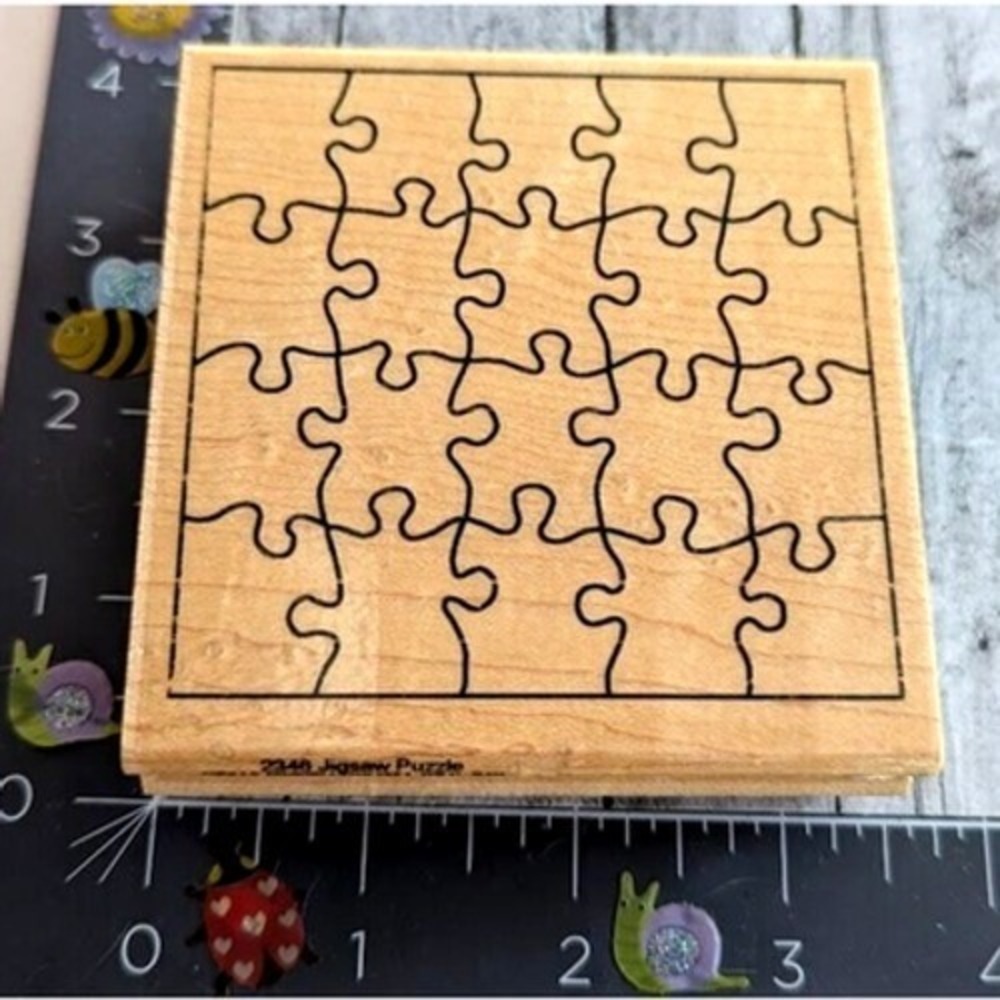 Hampton Art Puzzle Pieces Jigsaw Rubber Stamp Wood #A4